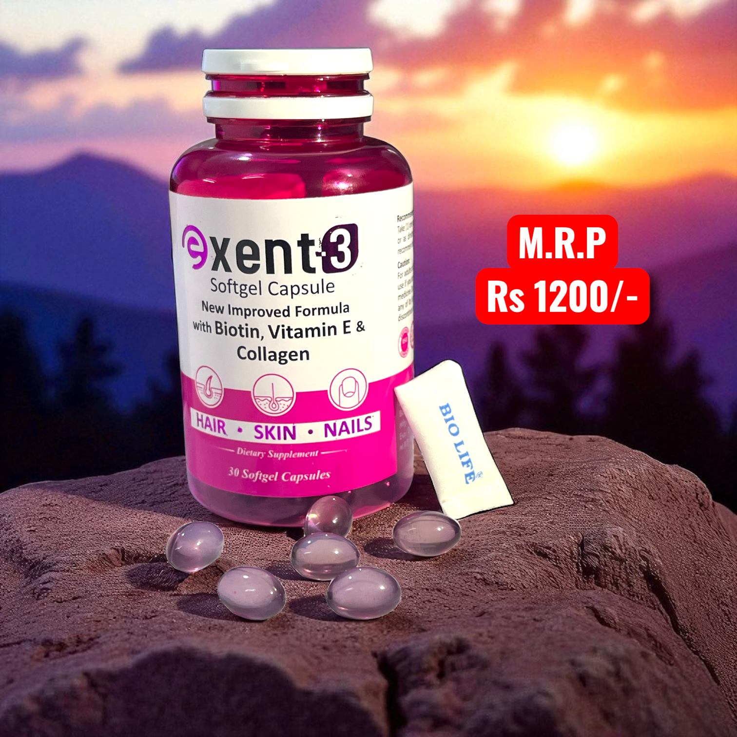 Exent-3 Softgel (Biotin + Vitamin E + Collagen)